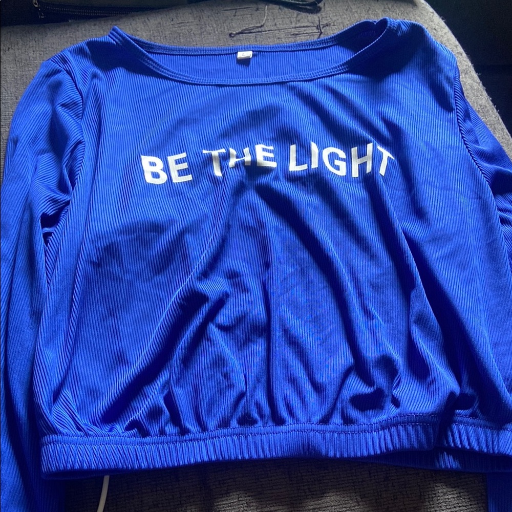 SHEIN Blue Crop Top with White Text
